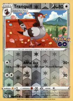 2022 Pokemon GO Tranquill #062/078 Common,Reverse Holo - Image 1