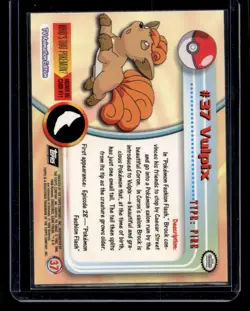 1999 Topps Pokemon TV #37 Vulpix Silver Foil Black Logo (Rays 2nd Print) - Image 2