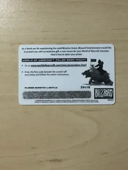 World of Warcraft BlizzCon 2008 Big Blizzard Polar Bear Mount Loot Card UNUSED - Image 2