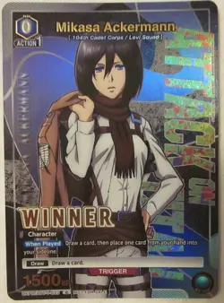 Union Arena TCG Attack on Titan Mikasa Ackermann UEPR/AOT-1-023 Winner Promo NM - Image 1