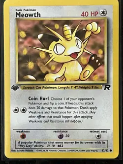 Meowth - 62/82 - Pokemon Team Rocket 1st Edition Card WOTC LP - Image 1