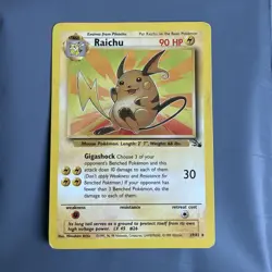 Pokemon TCG Raichu Fossil Card 29/62 Unlimited Rare Vintage WOTC LP - Image 1