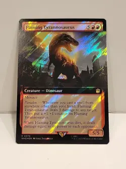 FLAMING TYRANNOSAURUS, Extended Art, Surge Foil, MTG, Dr Who, R 976, NM - Image 1