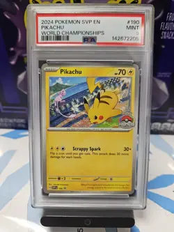 2024 POKEMON SVP EN-SV BLACK STAR PROMO WORLD CHAMPIONSHIPS #190 PIKACHU PSA 9 - Image 1