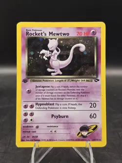 Pokemon TCG Rocket's Mewtwo 14/132 1st Edition Gym Challenge Holo Ultra Rare MP - Image 1