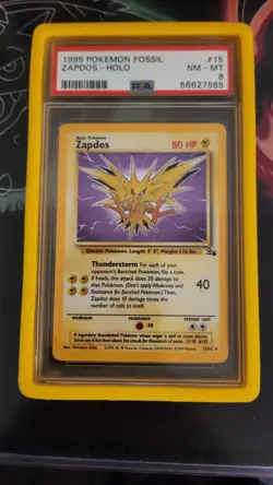 Pokemon TCG PSA 8 Zapdos 15/62 Fossil Holo Unlimited Rare WITH GUARD!!! - Image 1