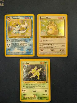 Vaporeon, Scyther, Kangaskhan - Lot of 3 Fossil Holos - Vintage Pokemon TCG - Image 1