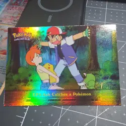 Pokemon Topps EP3 Ash Catches a Pokemon TV Animation Rainbow Foil Blue Logo - Image 1