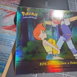 Pokemon Topps EP3 Ash Catches a Pokemon TV Animation Rainbow Foil Blue Logo - Image 3