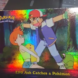 Pokemon Topps EP3 Ash Catches a Pokemon TV Animation Rainbow Foil Blue Logo - Image 4