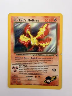 Rocket's Moltres - 12/132 Gym Heroes Unlimited Holo Rare Pokemon - Damaged - Image 1