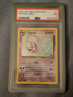 2001 POKEMON NEO DISCOVERY 1/75 ESPEON-HOLO PSA 7 HALF SWIRL ON TOP W SLAB GUARD - Image 1