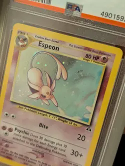2001 POKEMON NEO DISCOVERY 1/75 ESPEON-HOLO PSA 7 HALF SWIRL ON TOP W SLAB GUARD - Image 3