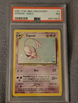 2001 POKEMON NEO DISCOVERY 1/75 ESPEON-HOLO PSA 7 HALF SWIRL ON TOP W SLAB GUARD - Image 4