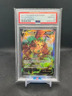 FULL ART FA LEAFEON V PSA 10 2021 POKEMON EEVEE HEROES KOREAN #071/069 SWSH 8445 - Image 1