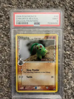 2006 POKEMON EX DRAGON FRONTIERS #44 CHIKORITA REVERSE FOIL PSA 9 Yuka Morii LP - Image 1