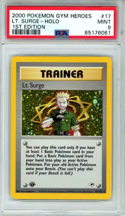 2000 Pokemon Gym Heroes LT. Surge #17 1st Edition PSA 9 MINT - Image 1