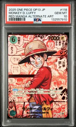 2025 ONE PIECE JPN CARRYING ON HIS WILL RED MANGA ALT ART MONKEY D. LUFFY PSA 10 - Image 1