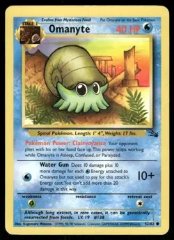 Pokemon Cards Omanyte 52/62 UNLIMITED Fossil Common LP - Image 1