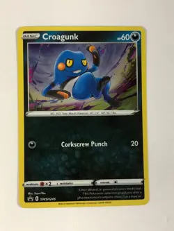 Pokemon TCG Promo SWSH245 Cosmos Holographic w Swirl Croagunk Near Mint - Image 1