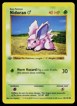 Pokemon Card - Nidoran M Base Set (Shadowless) 55/102 GREY STAMP 1st Edition - Image 1
