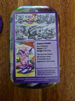 OPENED Prismatic Evolutions Mini Tin - Espeon w/ Card, Coin and x 24 Cards MINT! - Image 4