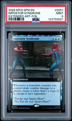 2025 MTG MARVEL'S SPIDER-MAN EXTENDED ART-FOIL #0251 IMPOSTOR SYNDROME PSA 9 - Image 1