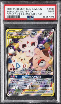 2019 POKEMON SUN & MOON COSMIC ECLIPSE TOGEPI & CLEFFA & IGGLYBUFF GX PSA 9 - Image 1
