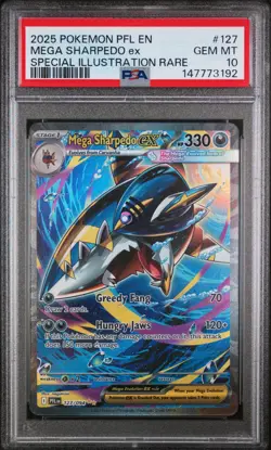 2025 Pokemon Phantasmal Flames #127 FA Mega Sharpedo ex SIR PSA 10 Gem Mint - Image 1