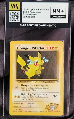 WAG Certified Nm+ Lt. Surge's Pikachu Common Gym Heroes 081/132 Pokemon Tcg - Image 1