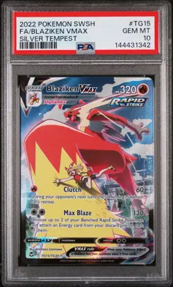 2022 POKEMON SWORD & SHIELD SILVER TEMPEST #TG15 FULL ART/BLAZIKEN VMAX PSA 10 - Image 1