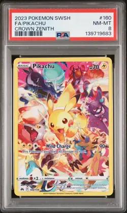 2023 POKEMON SWORD & SHIELD CROWN ZENITH #160 FULL ART/PIKACHU PSA 8 - Image 1