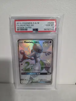2019 POKEMON SUN & MOON HIDDEN FATES #SV59 FULL ART/MEWTWO GX PSA 10 - Image 1