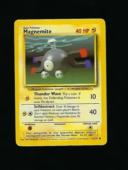 Magnemite 53/102 - Pokemon Card Unlimited Edition Rare Non Holo Base Set 1999 NM - Image 1