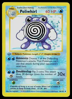 Pokemon Card - Poliwhirl Base Set (Shadowless) 38/102 Uncommon 1st Edition - Image 1