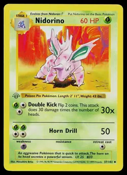Pokemon Card - Nidorino 1st Edition Base Set Shadowless 37/102 - Image 1