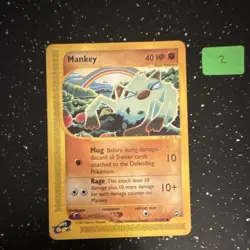 Mankey 092/147 Aquapolis Common Regular 40 HP Pokemon TCG English - Image 1