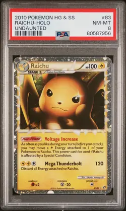 2010 POKEMON UNDAUNTED RAICHU PRIME #83 ULTRA RARE PSA 8 NM-MINT #80587956 - Image 1