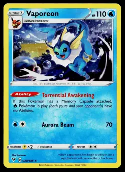 Vaporeon 030/185 Cosmo Holo Promo Pokemon Near Mint - Image 1
