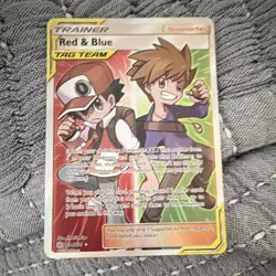 Pokemon 2019 Red & Blue Trainer Supporter Card 234/236 Cosmic Eclipse TAG TEAM - Image 1