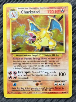 Charizard Base Set Unlimited Holo Rare 4/102 Pokemon Card 1999 Damaged Inked - Image 1