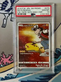 Japan Promo Pokemon Center 20Th Anniversary Red's Pikachu Psa 10 *Scratched Slab - Image 1