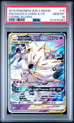 2019 POKEMON SUN & MOON COSMIC ECLIPSE #75 SOLGALEO & LUNALA GX PSA 10 - Image 1