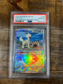 Pokemon 2025 Prismatic Evolutions Master Ball Holo FURFROU #088 PSA 10 Gem - Image 1