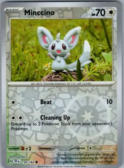 Minccino Reverse Holo SV05: Temporal Forces 136/162 LP-NM Pokemon card - Image 1