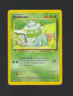 Bulbasaur - Pokemon Card Unlimited Edition Rare Non Holo Base Set 1999 - 44/102 - Image 1