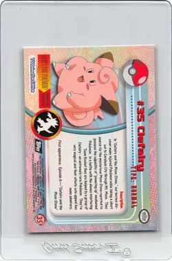 CLEFAIRY #35 - BLACK Logo - Holo FOIL - SERIES 1 - TOPPS POKEMON CARD - NM - Image 2
