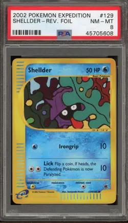 Pokemon Shellder Expedition Reverse Holo #129 PSA 8 - Image 1