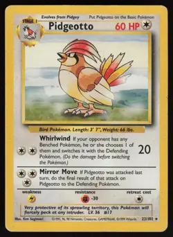PIDGEOTTO 22/102 RARE BASE SET UNLIMITED POKEMON HP - Image 1