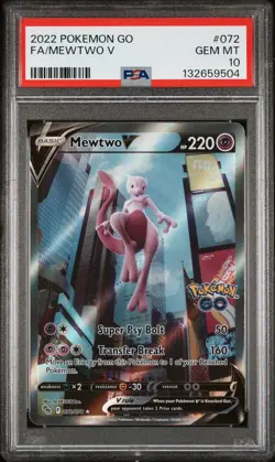 2022 POKEMON GO #072 FULL ART/MEWTWO V PSA 10 - Image 1